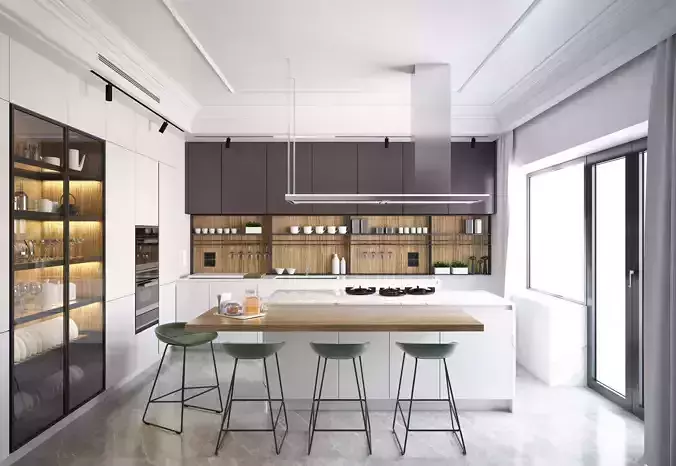 Modern island  kitchen 3D model