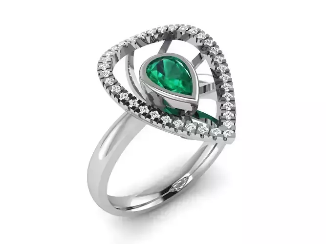 ring-916 pear shaped emerald and diamond ring