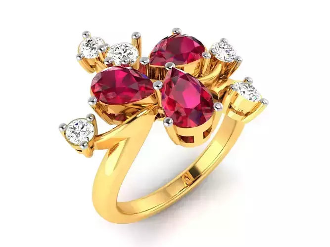 ring-9145 gold ring with ruby stones and diamonds