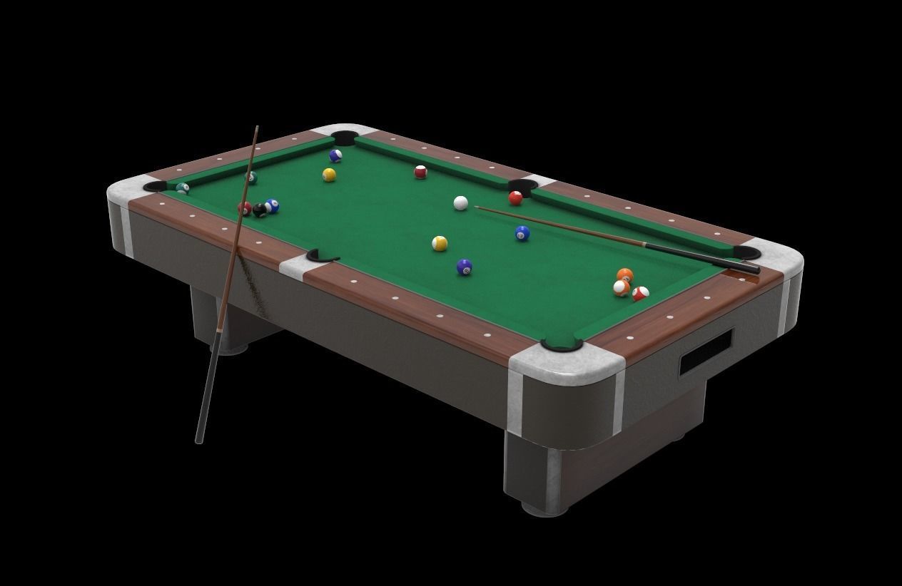 Billiard table with cues and balls Low-poly 3D model_4