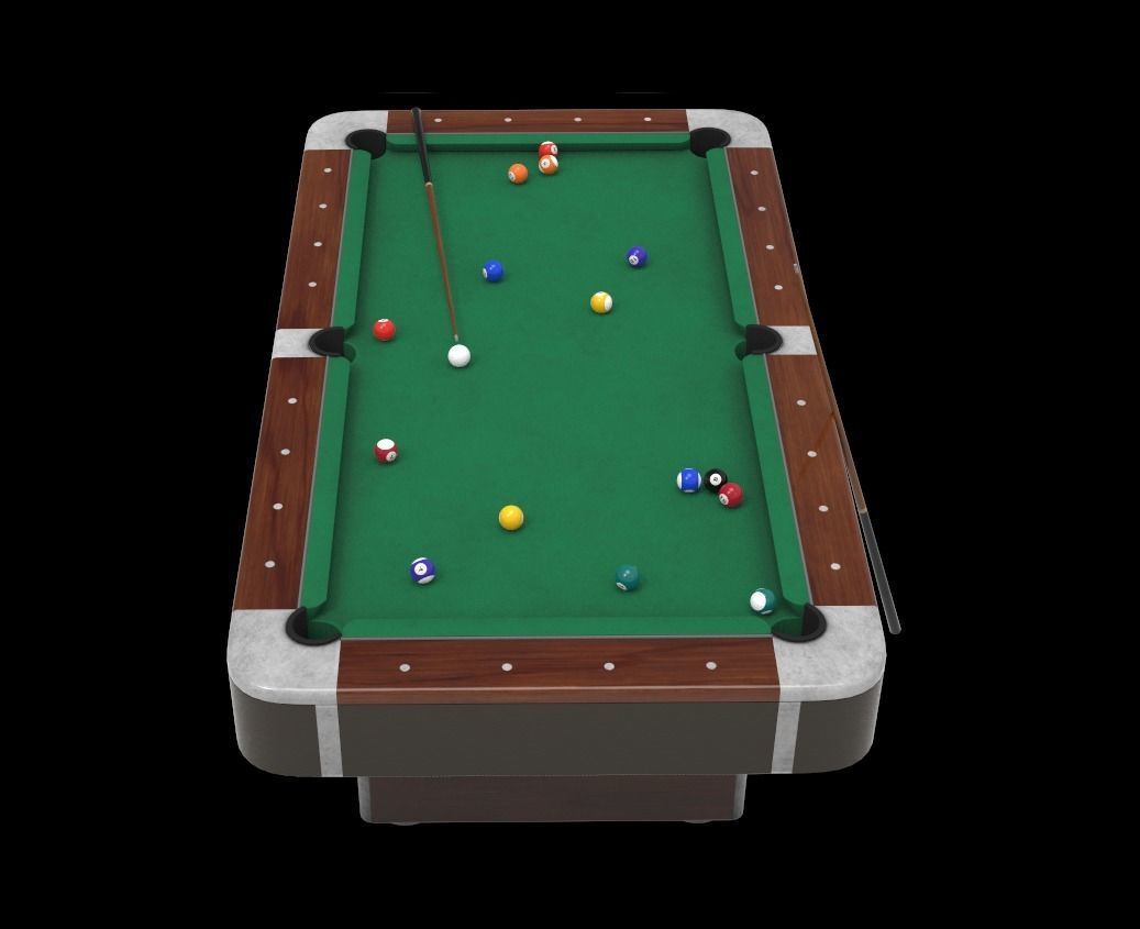 Billiard table with cues and balls Low-poly 3D model_6