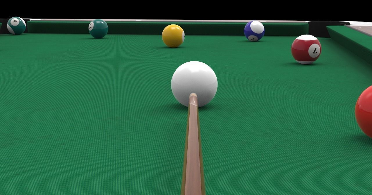 Billiard table with cues and balls Low-poly 3D model_2