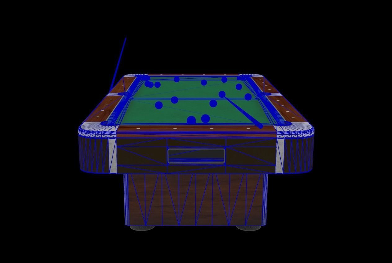 Billiard table with cues and balls Low-poly 3D model_7