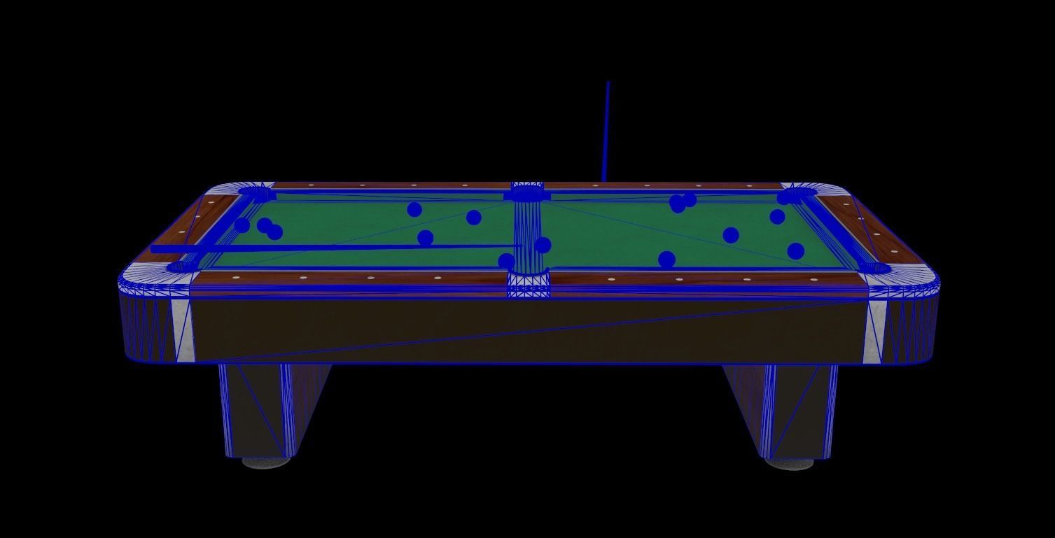 Billiard table with cues and balls Low-poly 3D model_9