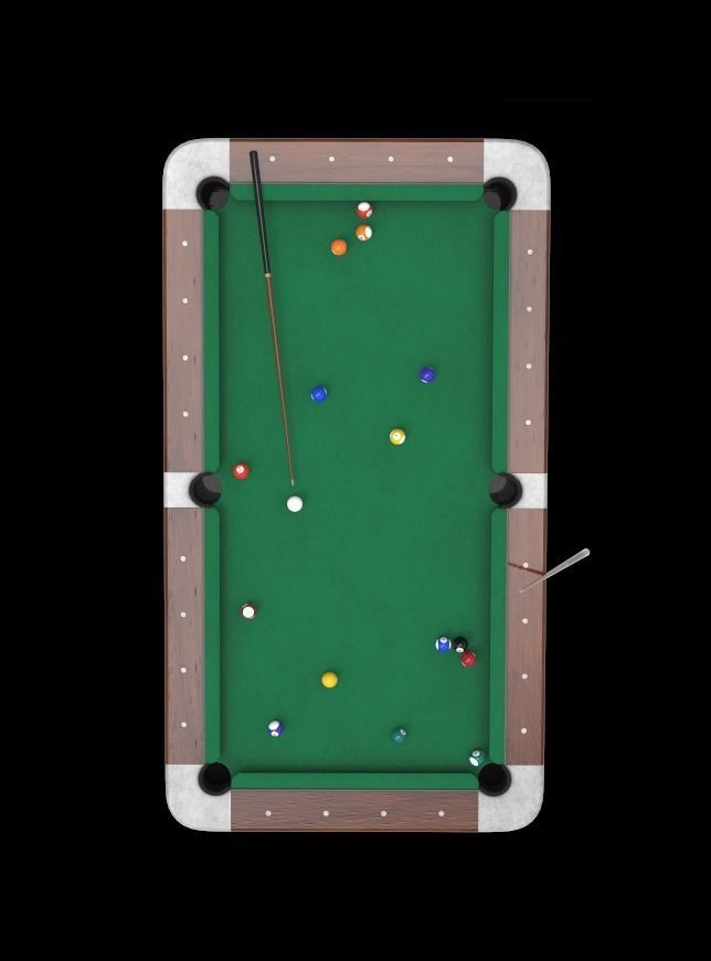 Billiard table with cues and balls Low-poly 3D model_10