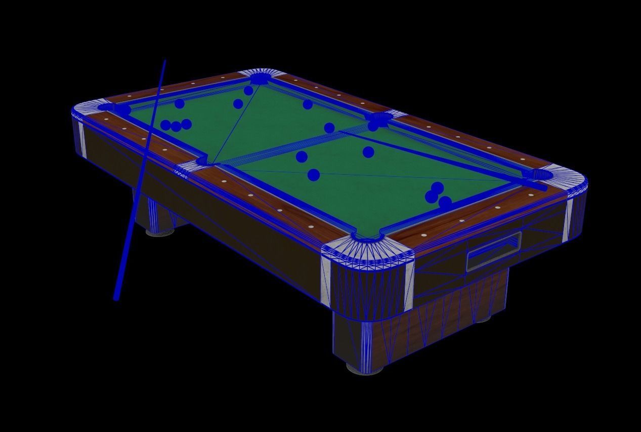 Billiard table with cues and balls Low-poly 3D model_5