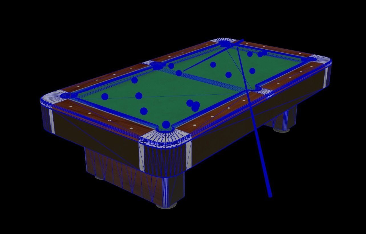 Billiard table with cues and balls Low-poly 3D model_1