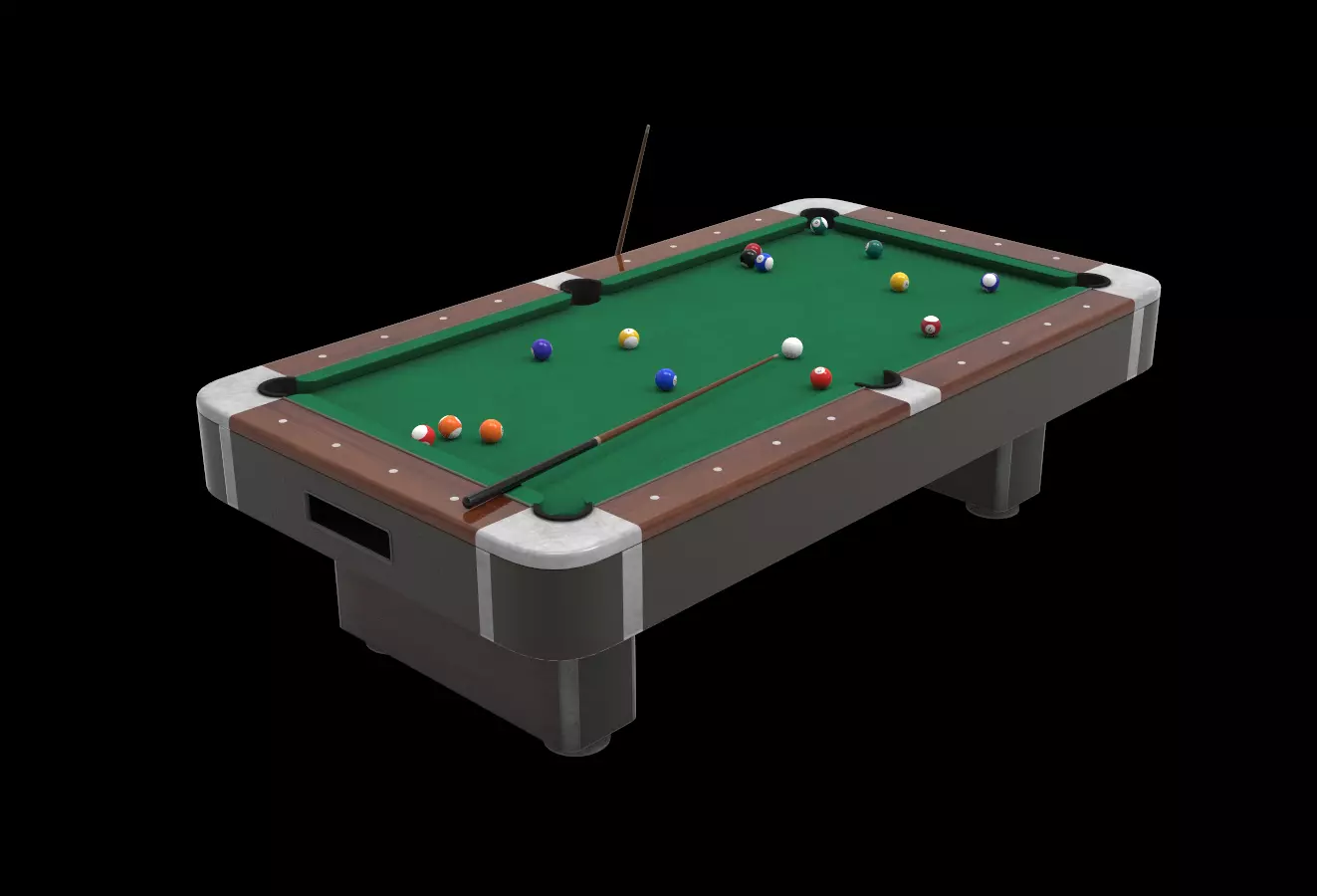 Billiard table with cues and balls Low-poly 3D model_0