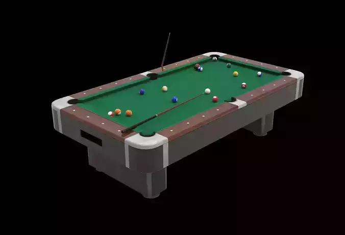 Billiard table with cues and balls