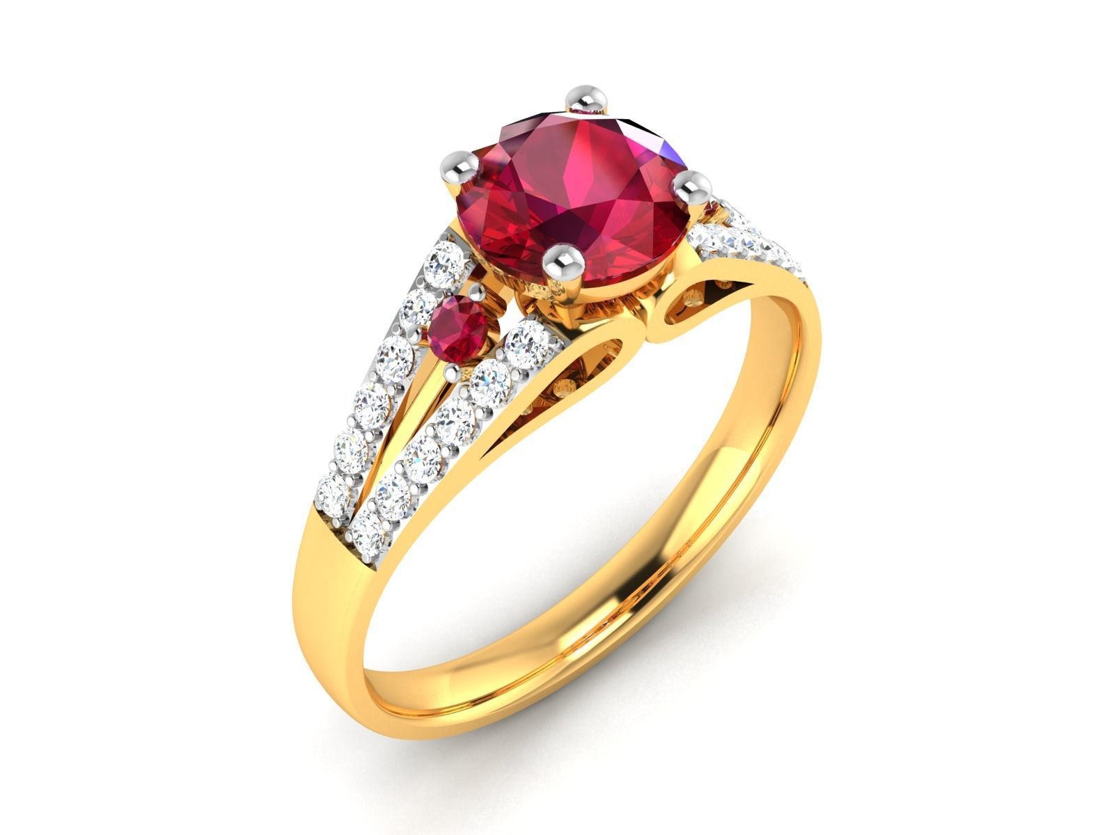 ring-9025 ruby and diamond ring gold 3D print model_3