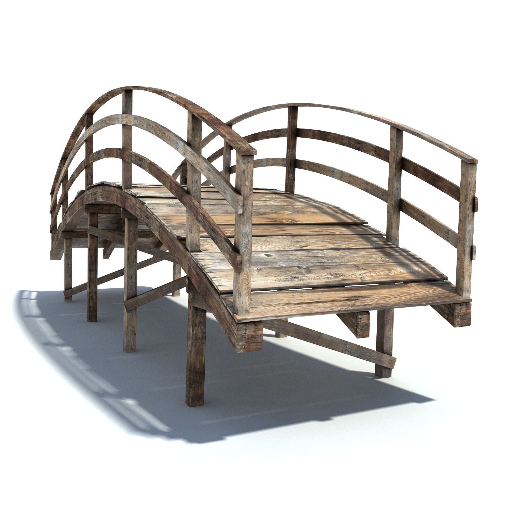 Low Poly Old Wooden Bridge 2 Low-poly 3D model_11