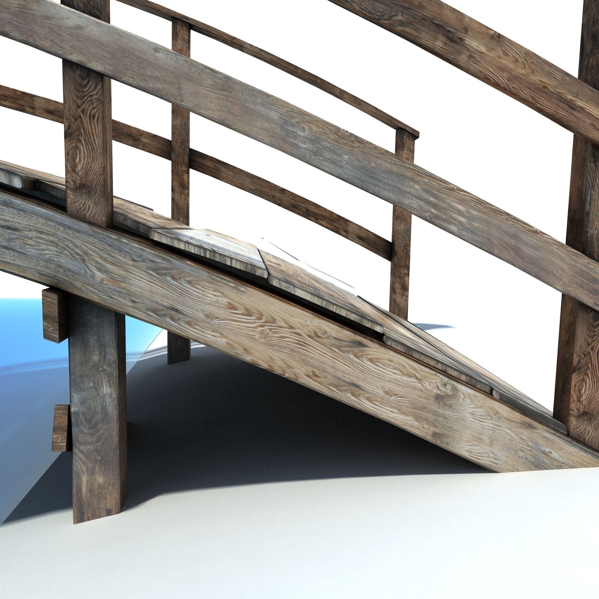 Low Poly Old Wooden Bridge 2 Low-poly 3D model_10