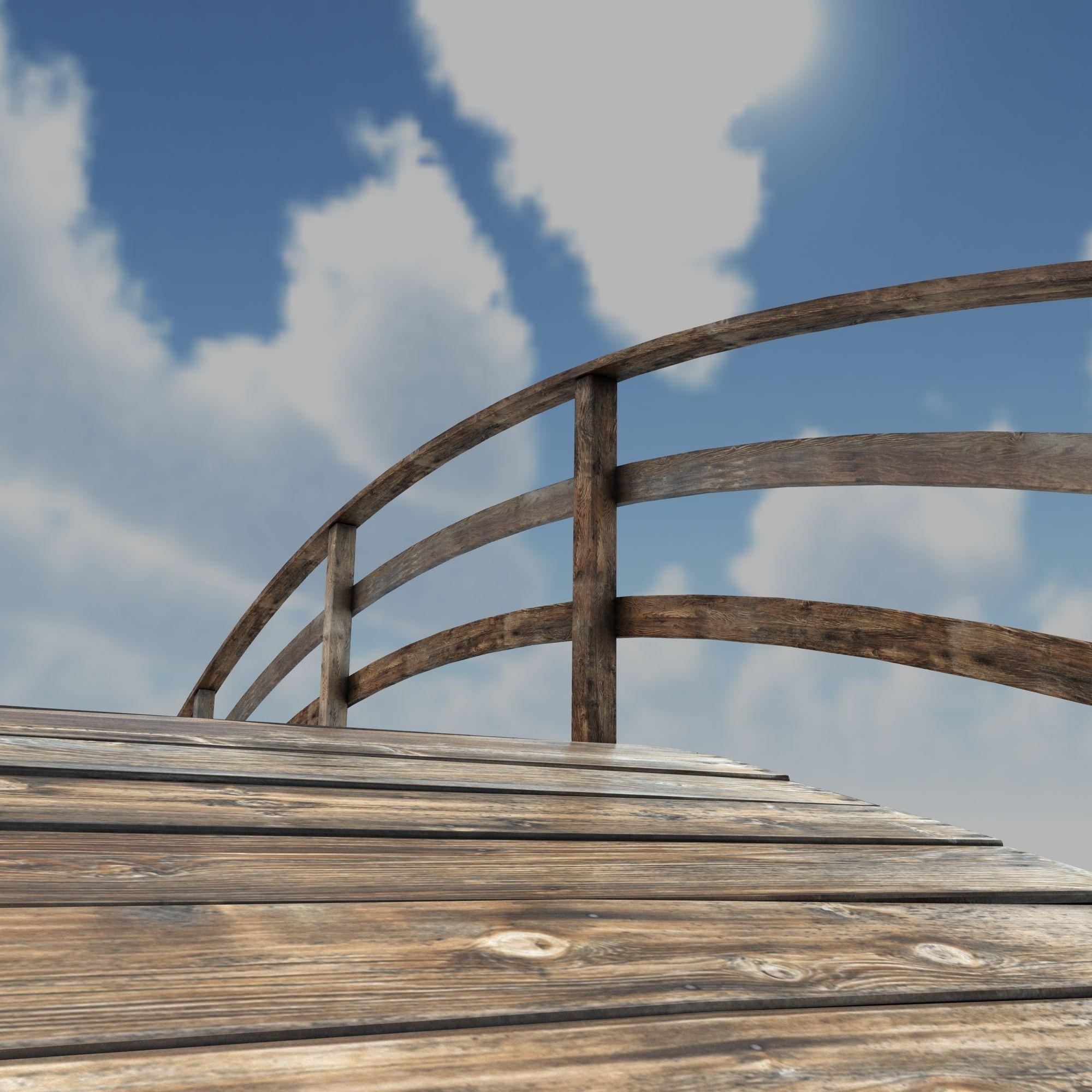 Low Poly Old Wooden Bridge 2 Low-poly 3D model_12