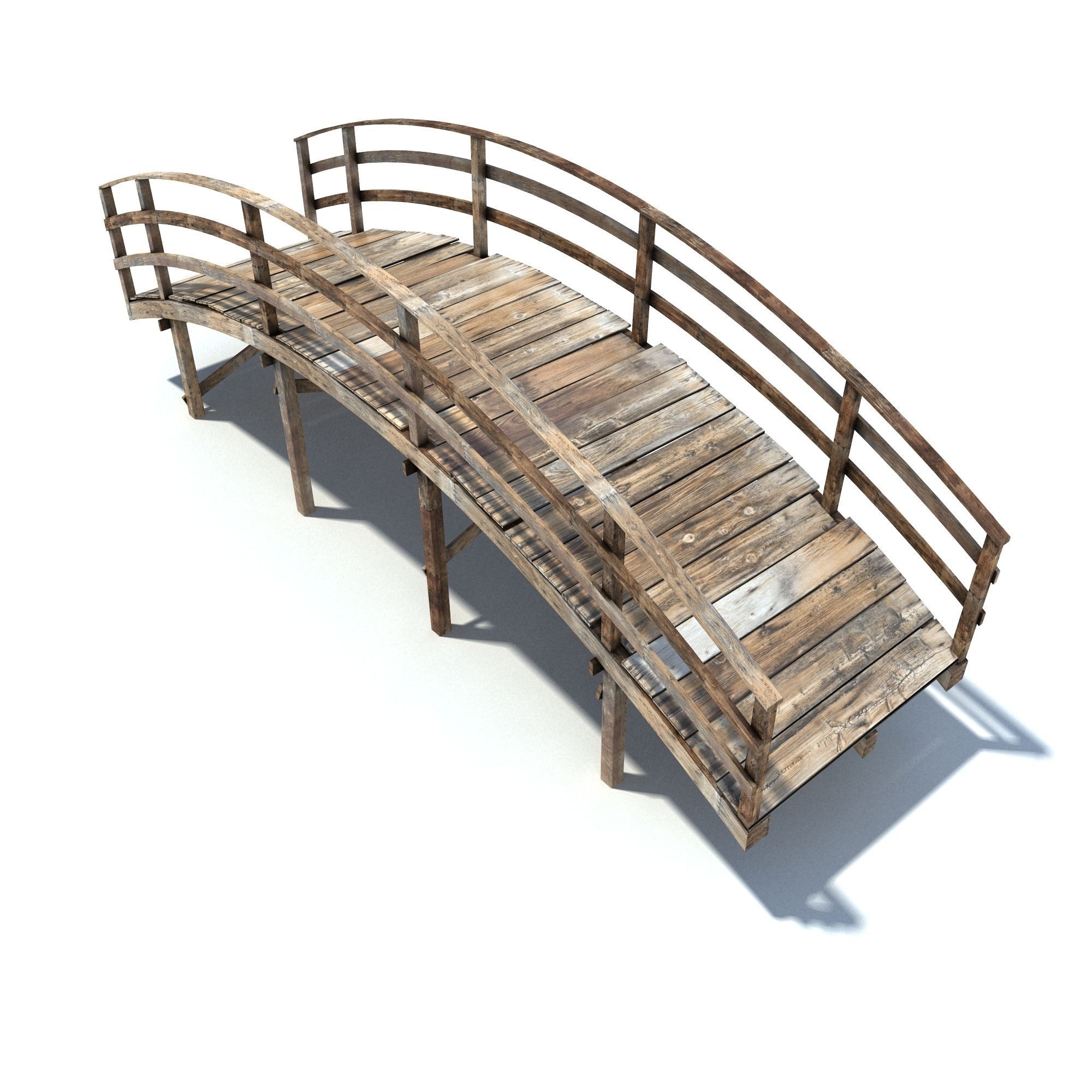 Low Poly Old Wooden Bridge 2 Low-poly 3D model_9