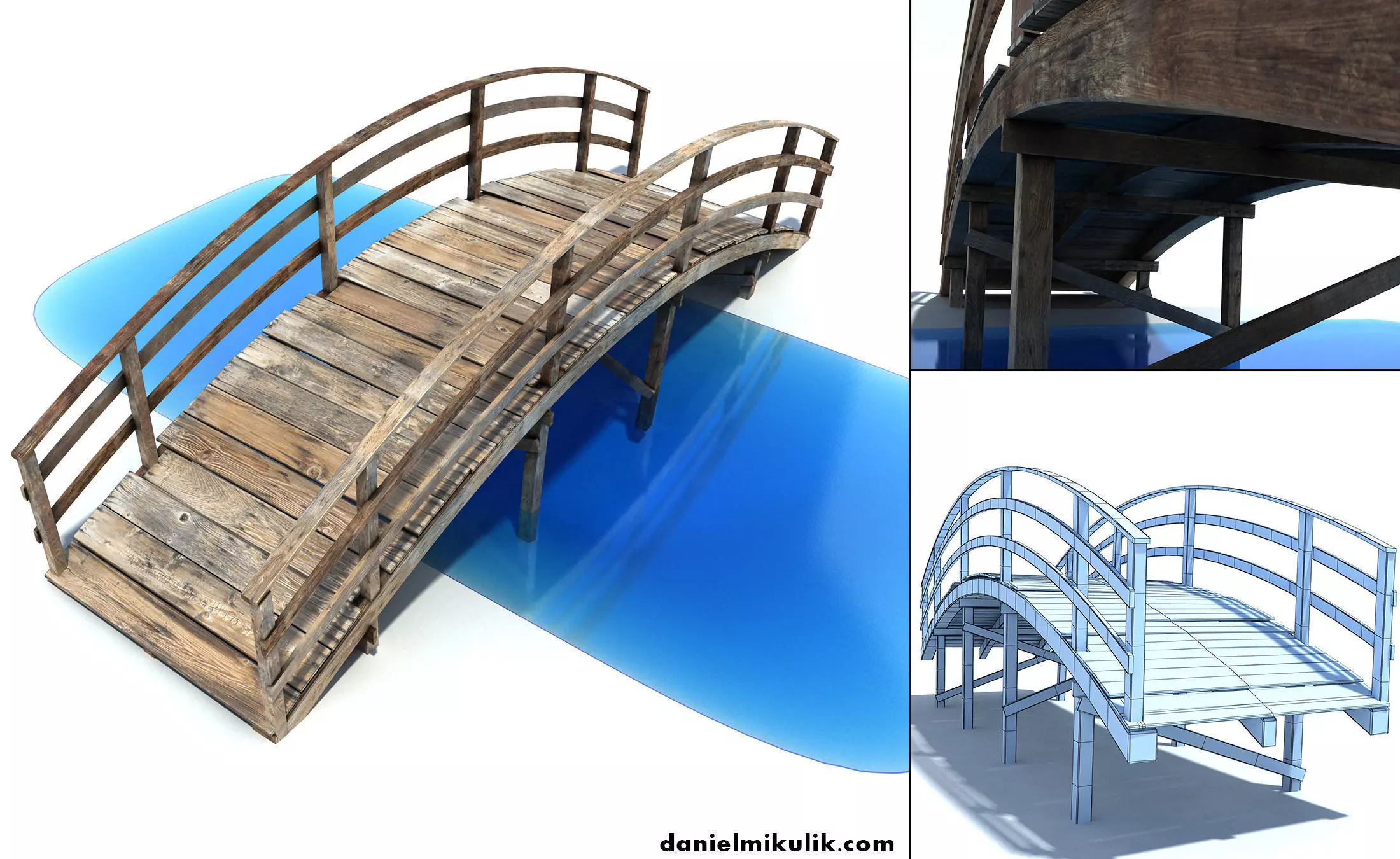 Low Poly Old Wooden Bridge 2 Low-poly 3D model_0