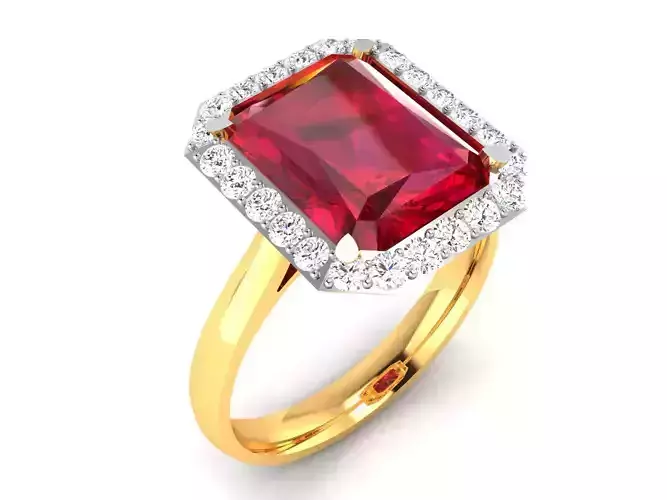 ring-8981 emerald cut ruby and diamond ring