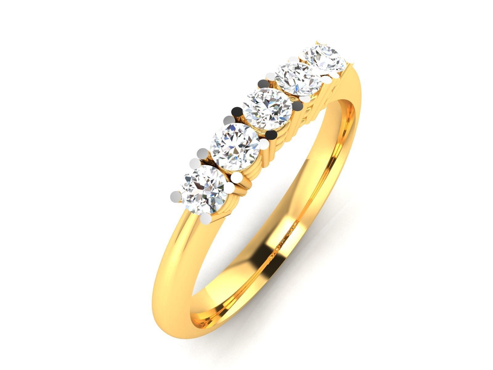 ring-829 gold five stone diamond ring 3D print model_8