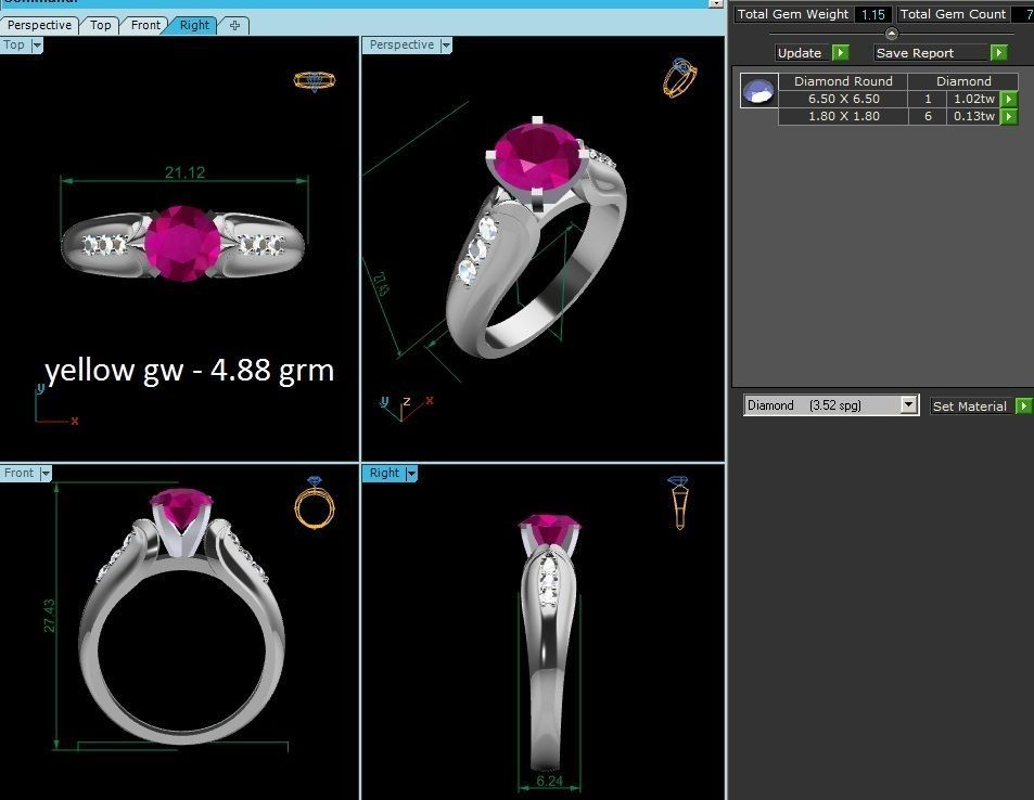 ring-805 oval ruby and diamond ring 3D print model_1