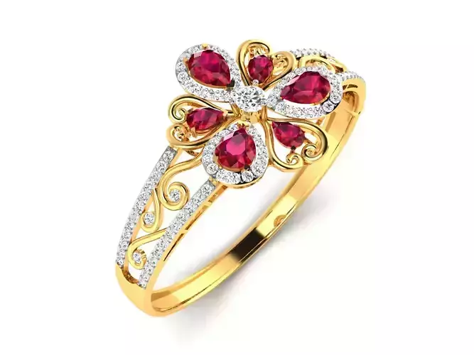 ring-688 gold ring with ruby stones and diamonds