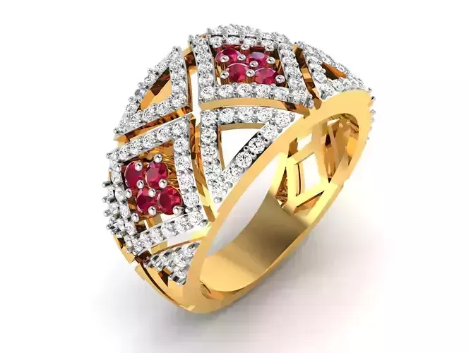 ring-677 gold ring with diamonds and rubies