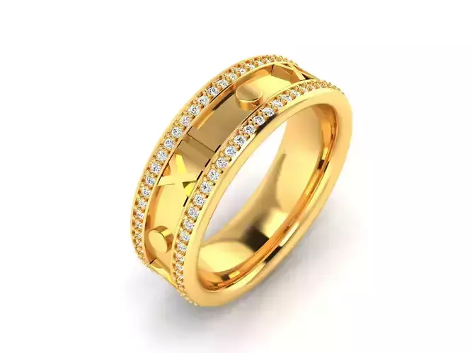 ring-675 gold ring with diamonds and roman numerals