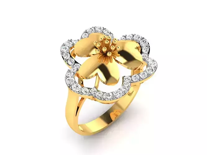 ring-635 gold flower ring with diamonds