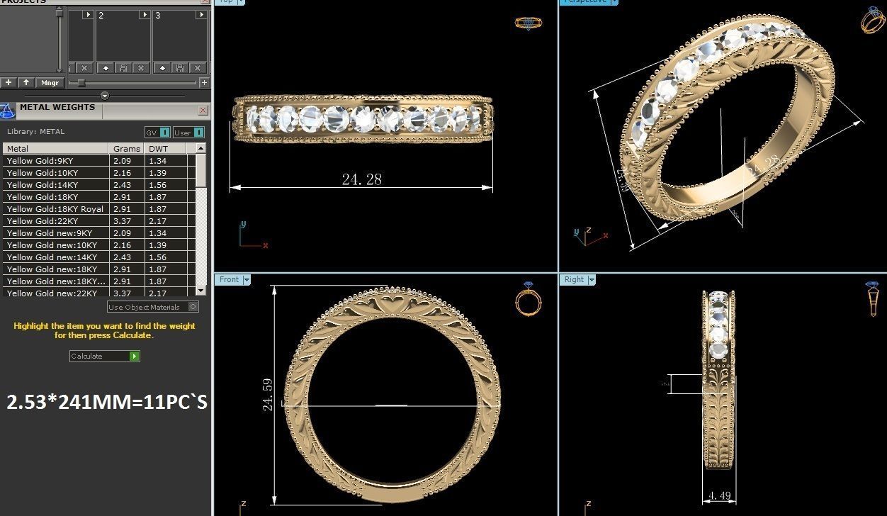 ring-59 gold diamond wedding ring 3D print model_6