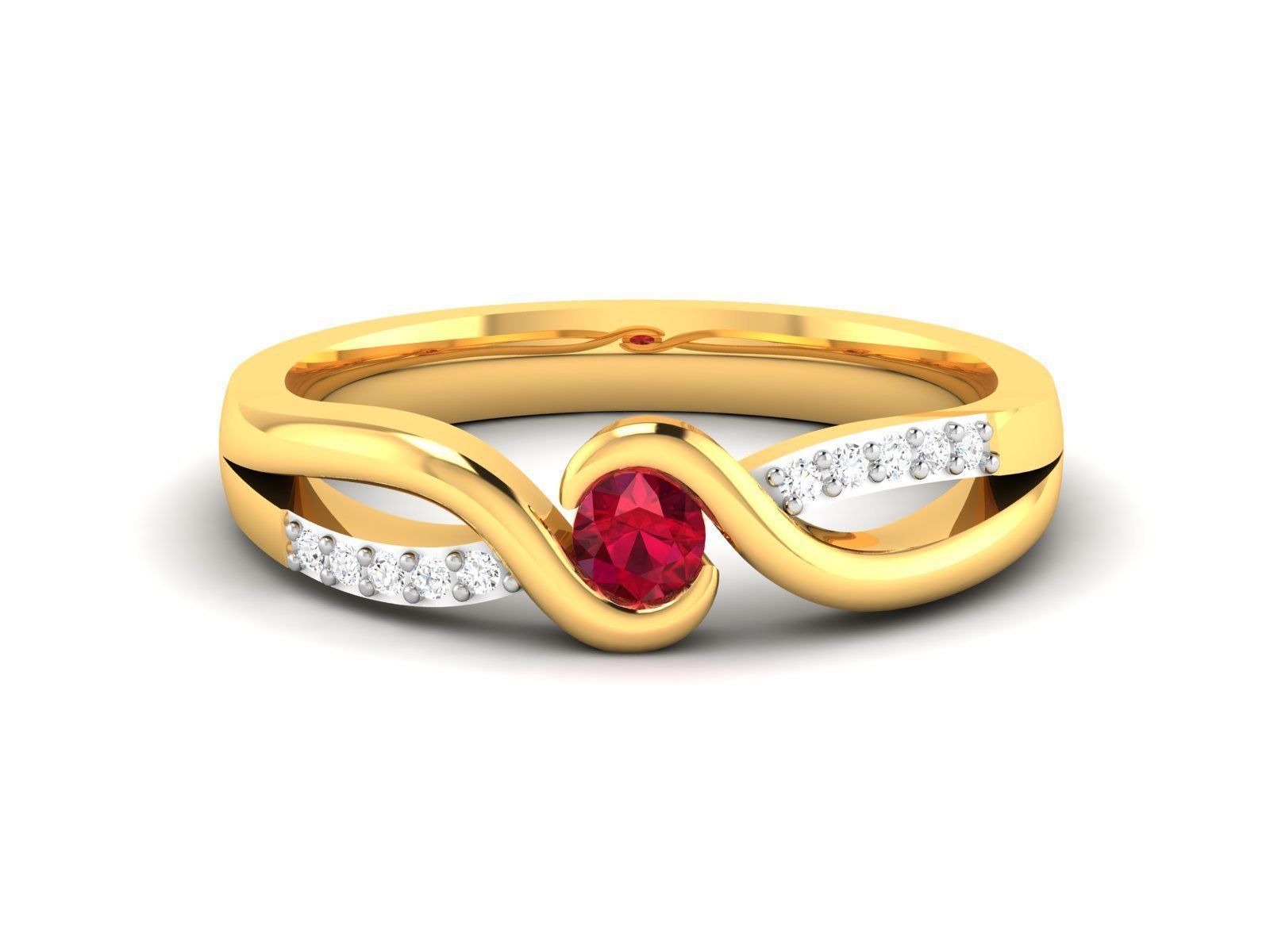 ring-570 gold ring with ruby stone and diamonds 3D print model_7