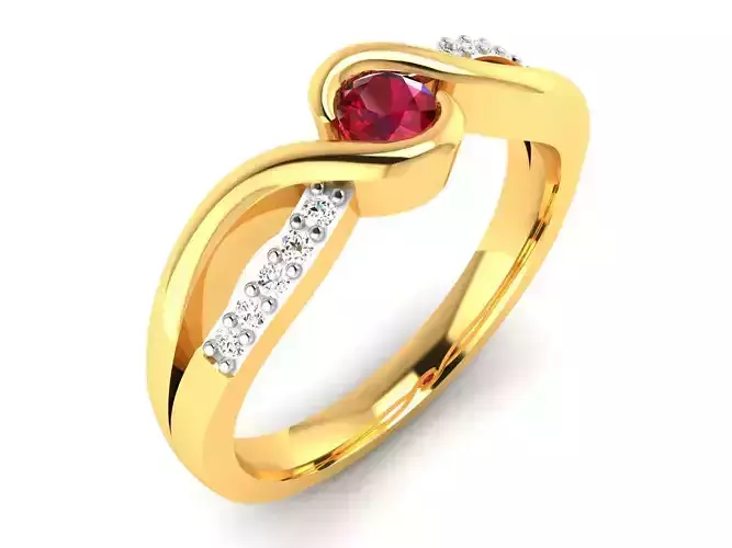 ring-570 gold ring with ruby stone and diamonds