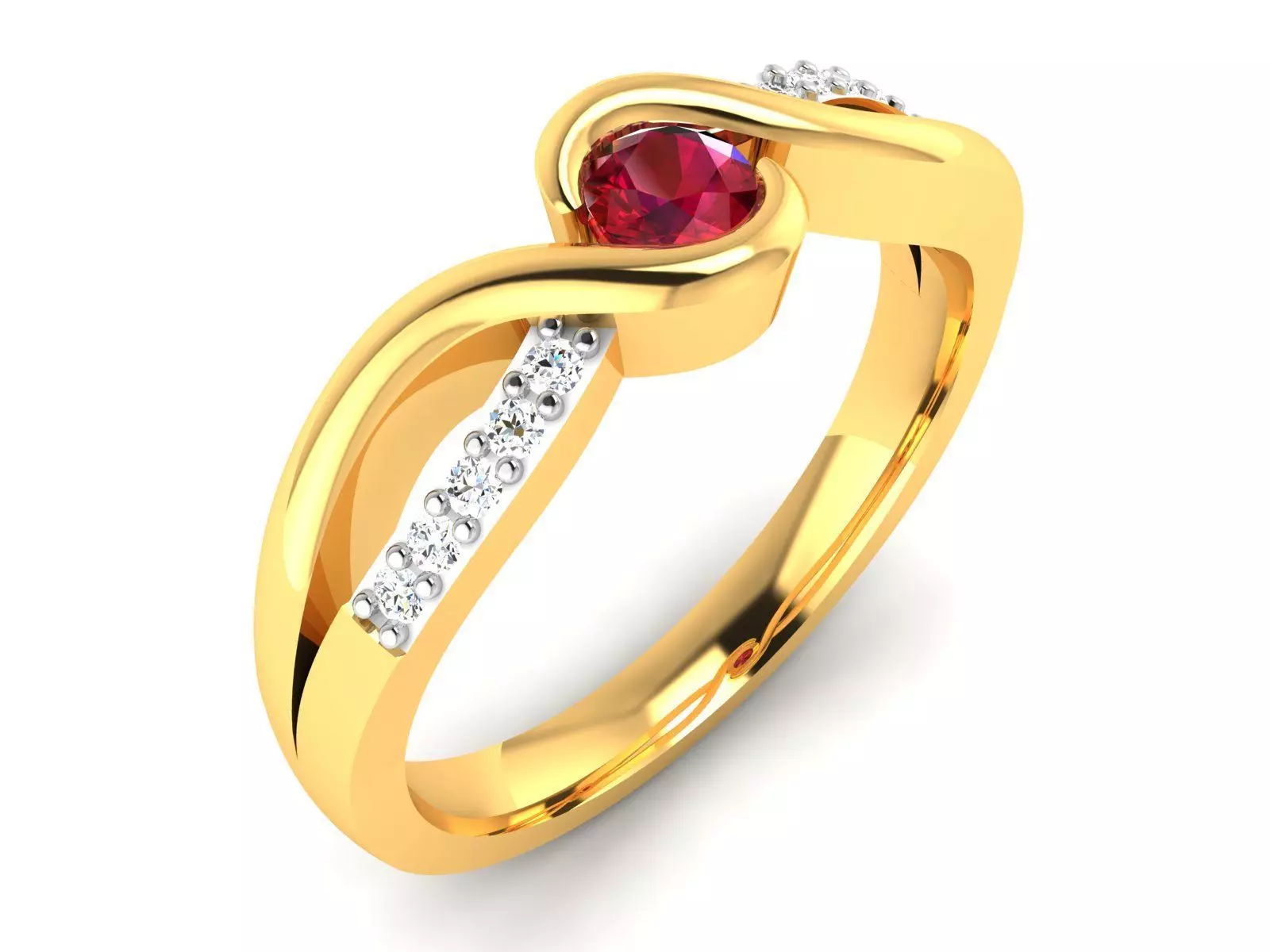 ring-570 gold ring with ruby stone and diamonds 3D print model_0