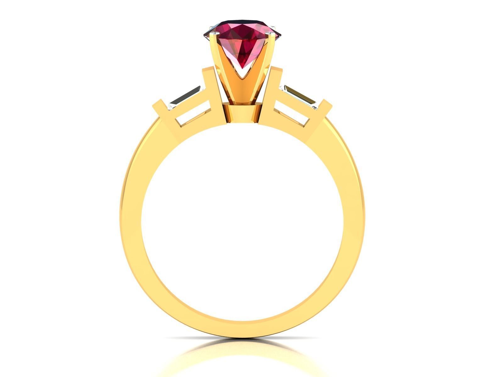 ring-561 engagement ring with ruby stone and baguette diamonds 3D print model_8