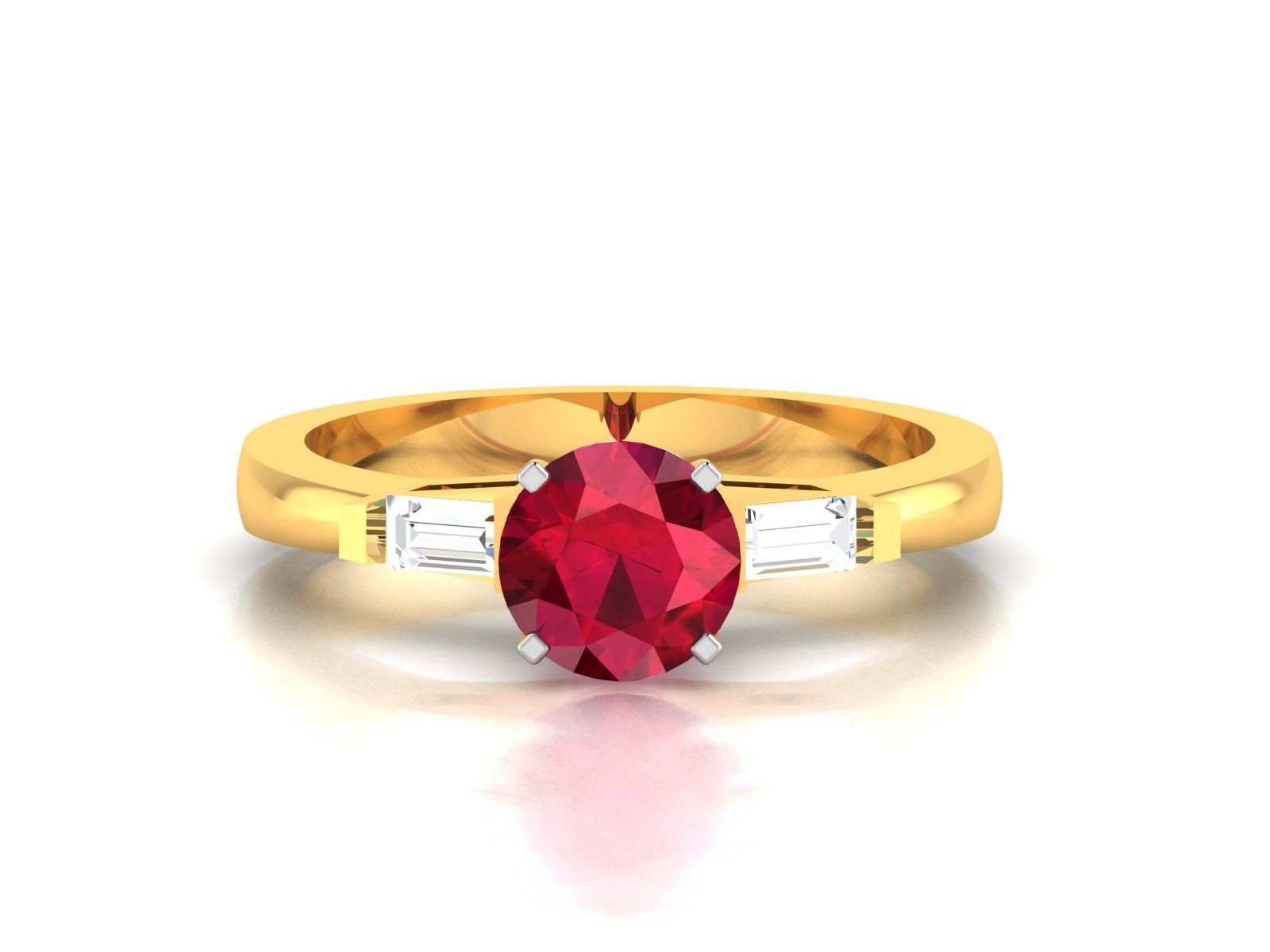 ring-561 engagement ring with ruby stone and baguette diamonds 3D print model_6