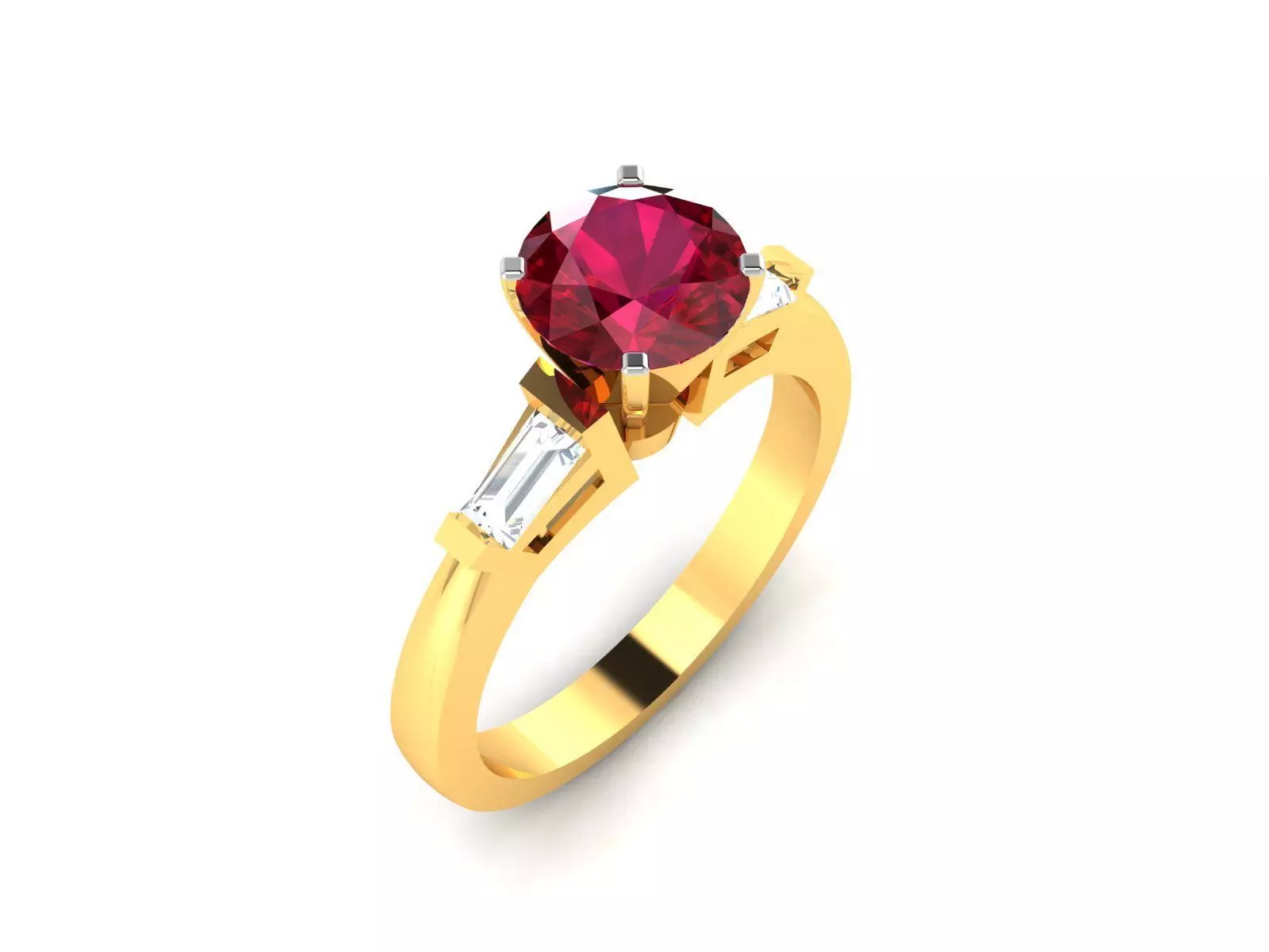 ring-561 engagement ring with ruby stone and baguette diamonds 3D print model_0