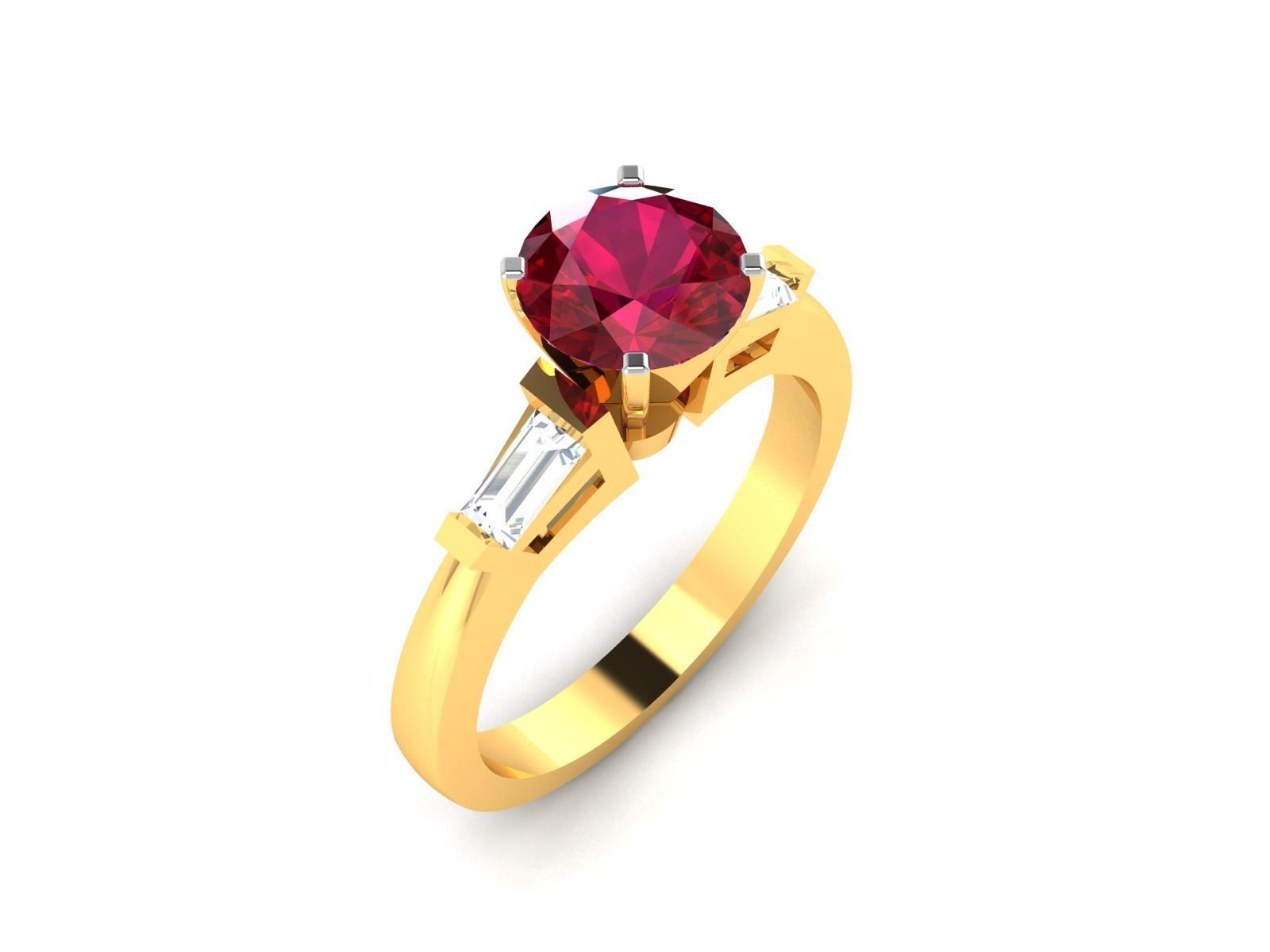 ring-561 engagement ring with ruby stone and baguette diamonds 3D print model_1