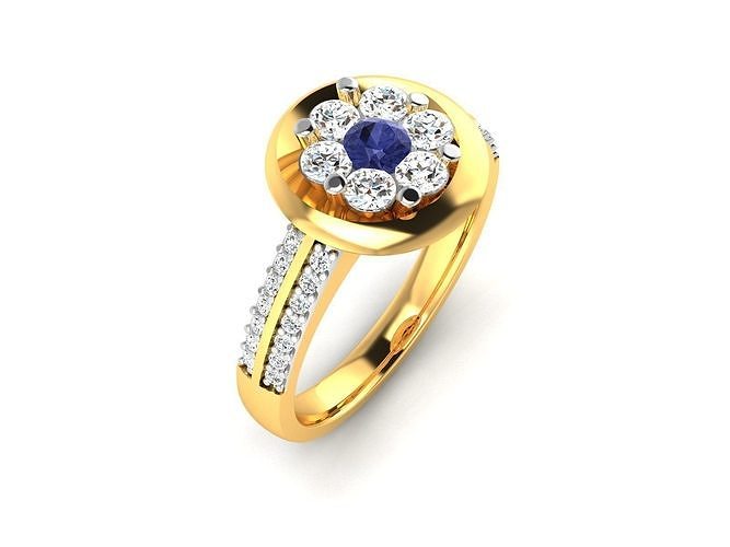 ring-553 sapphire and diamond ring gold 3D print model