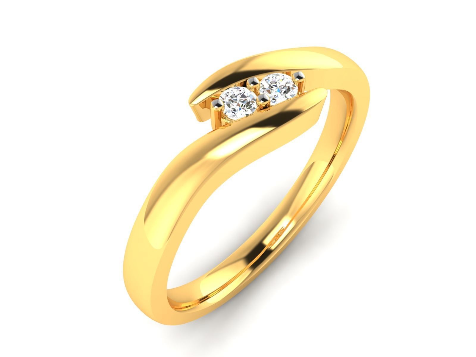 ring-540 gold diamond ring with two stones 3D print model_1