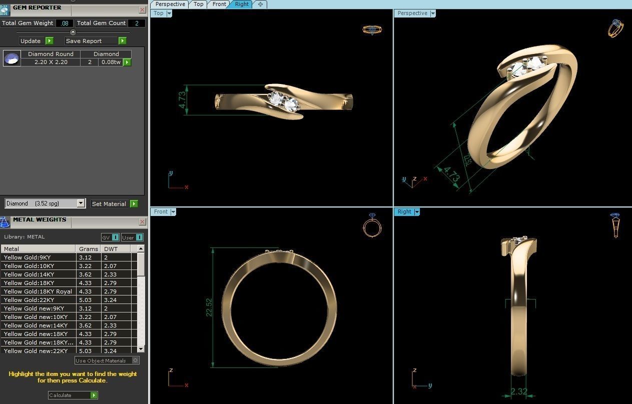 ring-540 gold diamond ring with two stones 3D print model_8