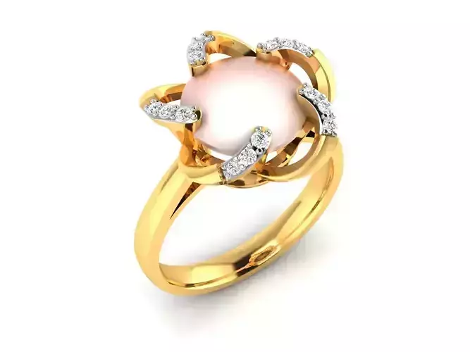 ring-481 gold ring with pearl and diamonds