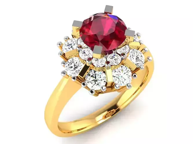 ring-446 engagement ring with ruby stone and diamonds