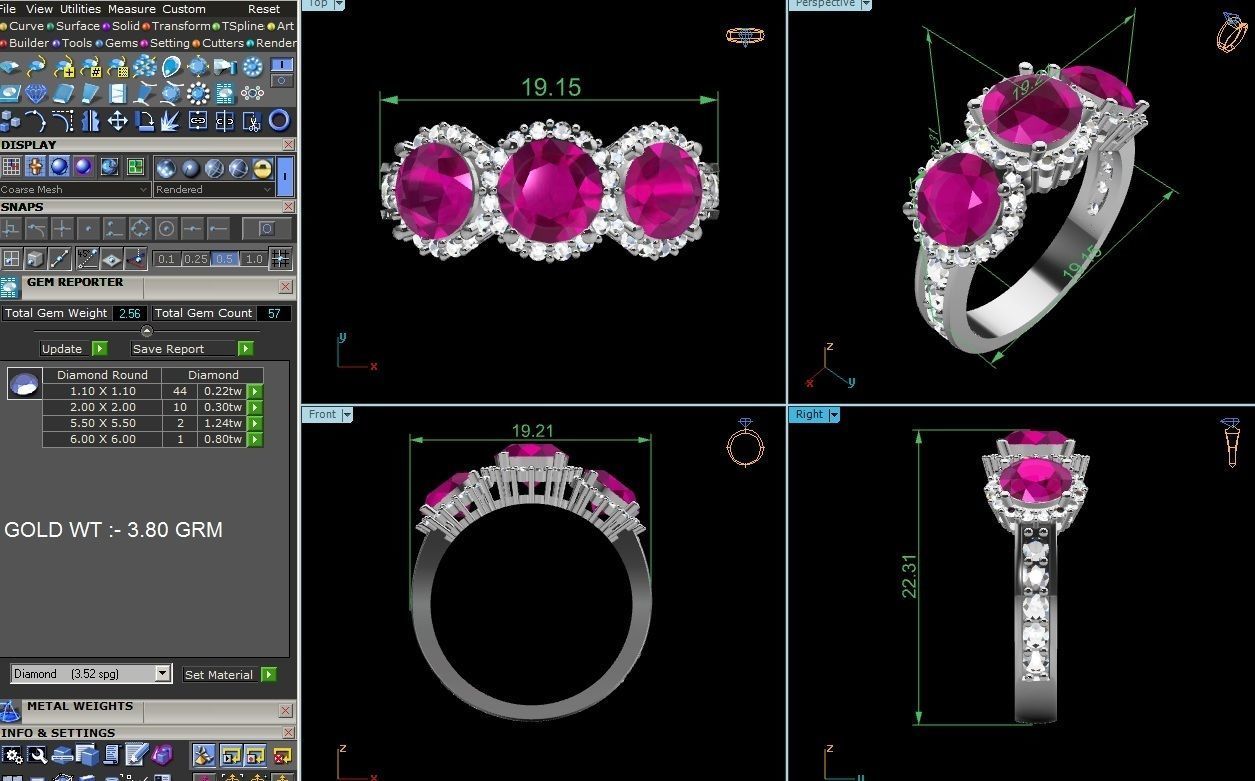 ring-435 three stone ruby and diamond ring 3D print model_8