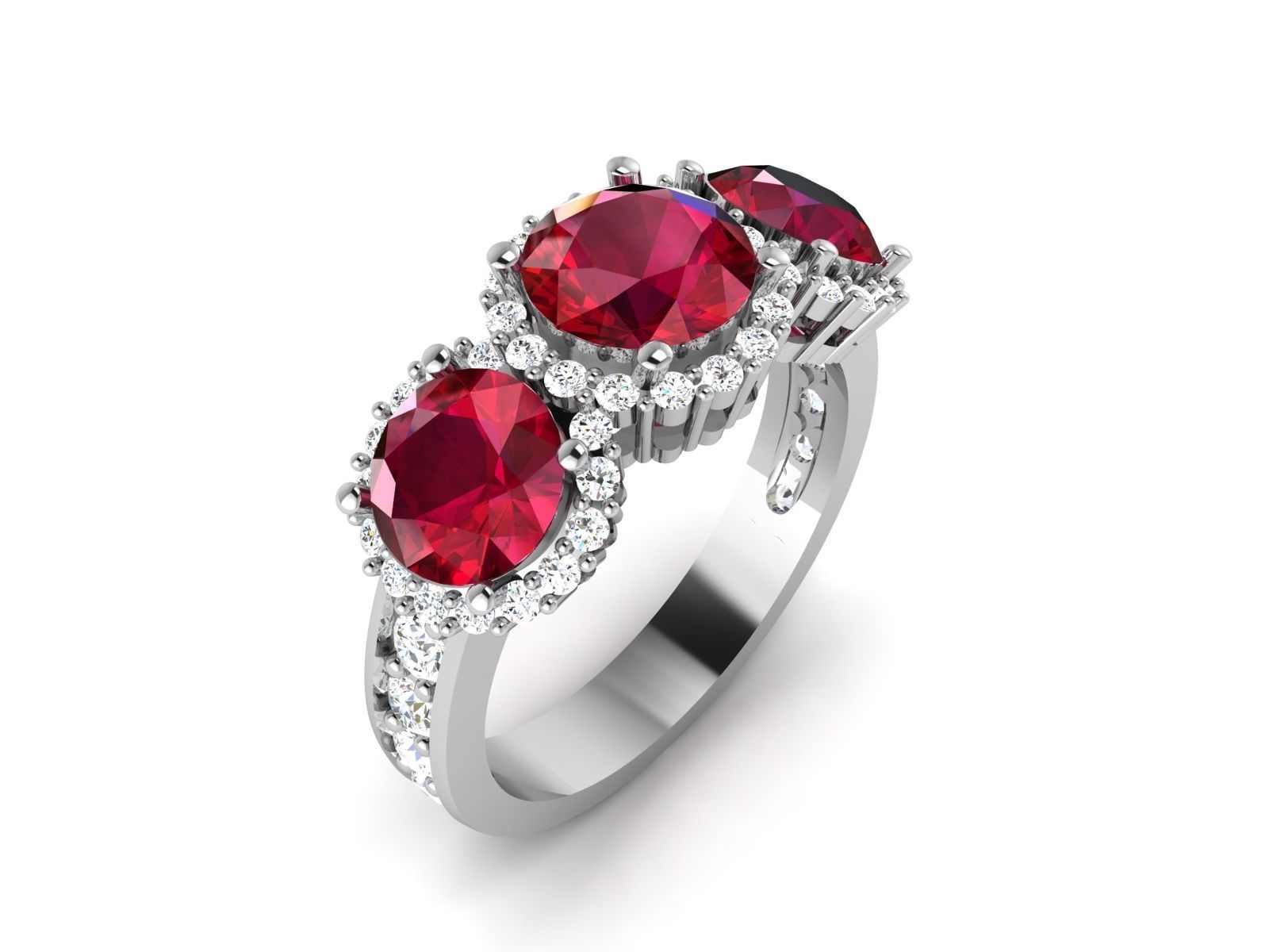 ring-435 three stone ruby and diamond ring 3D print model_1