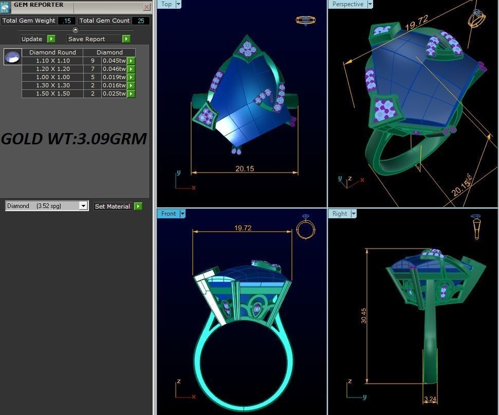 ring-370 emerald and diamond ring 3D print model_3