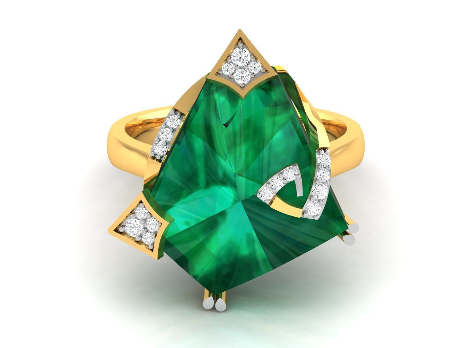 ring-370 emerald and diamond ring 3D print model_1