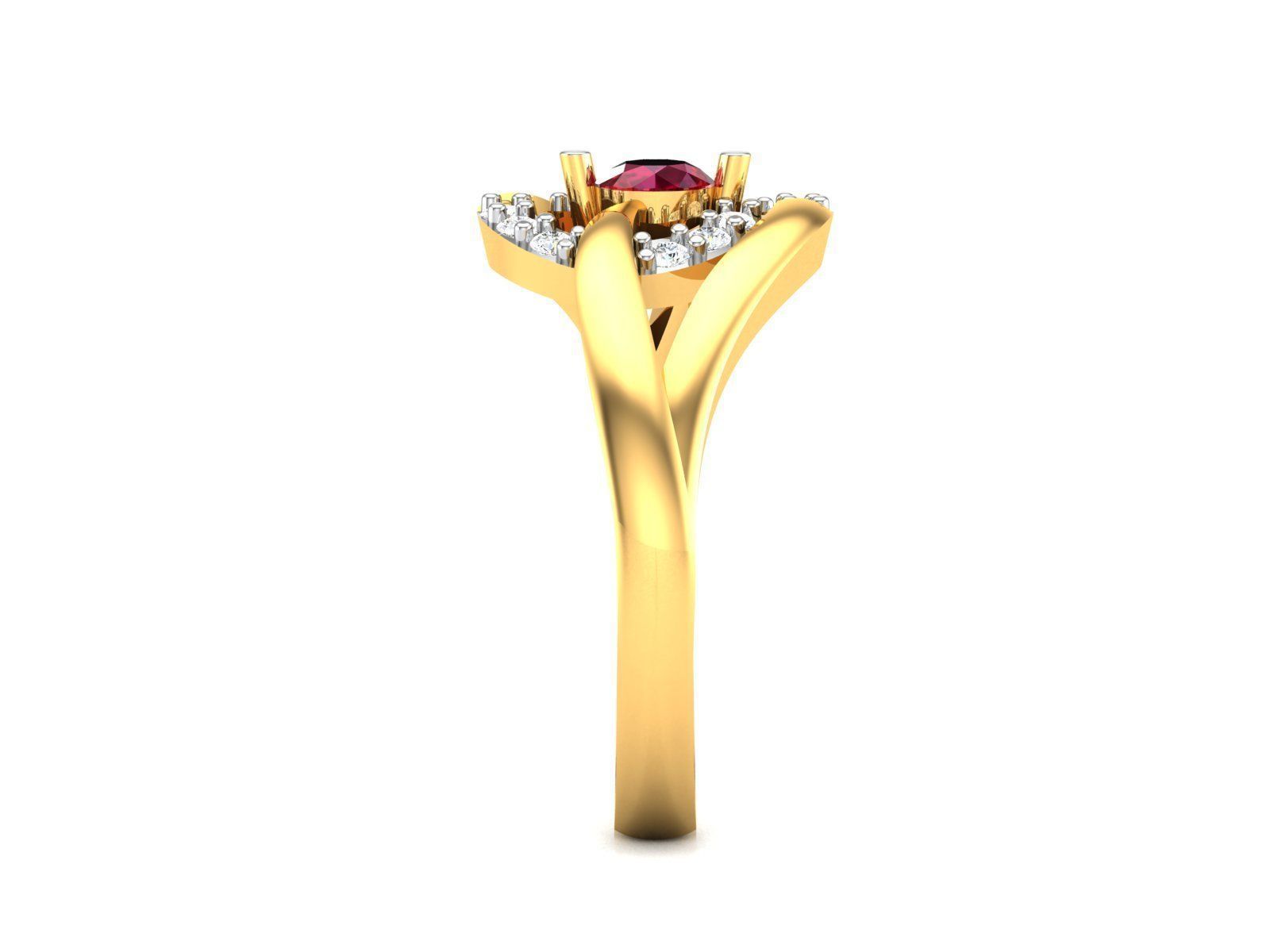 ring-333 gold ring with ruby stone and diamonds 3D print model_5