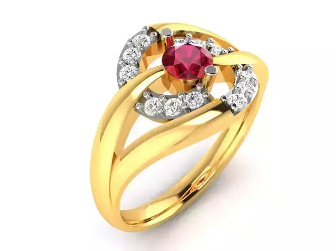 ring-333 gold ring with ruby stone and diamonds