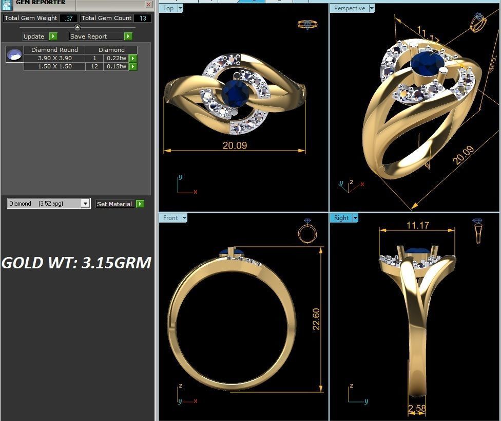 ring-333 gold ring with ruby stone and diamonds 3D print model_1