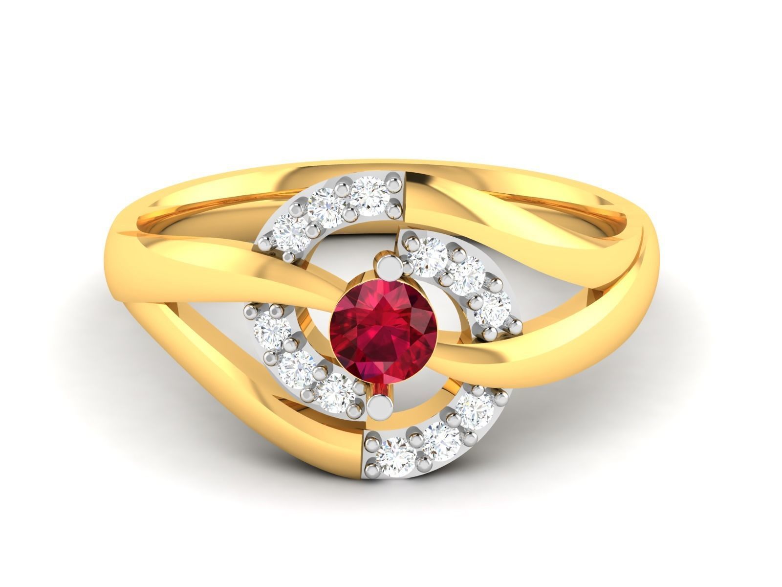 ring-333 gold ring with ruby stone and diamonds 3D print model_8