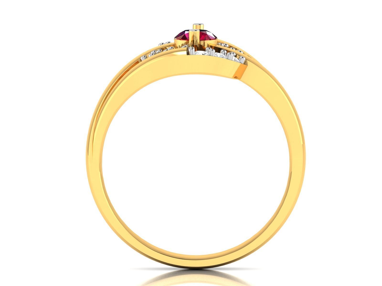 ring-333 gold ring with ruby stone and diamonds 3D print model_4