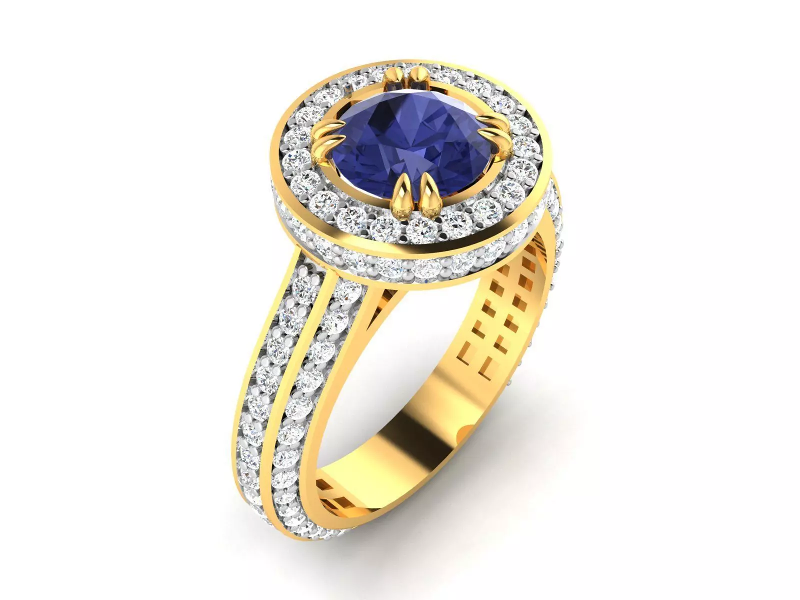 ring-317 sapphire and diamond ring 3D print model_0