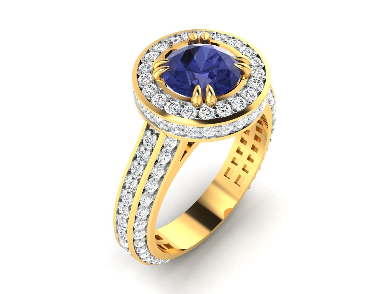 ring-317 sapphire and diamond ring 3D print model_2